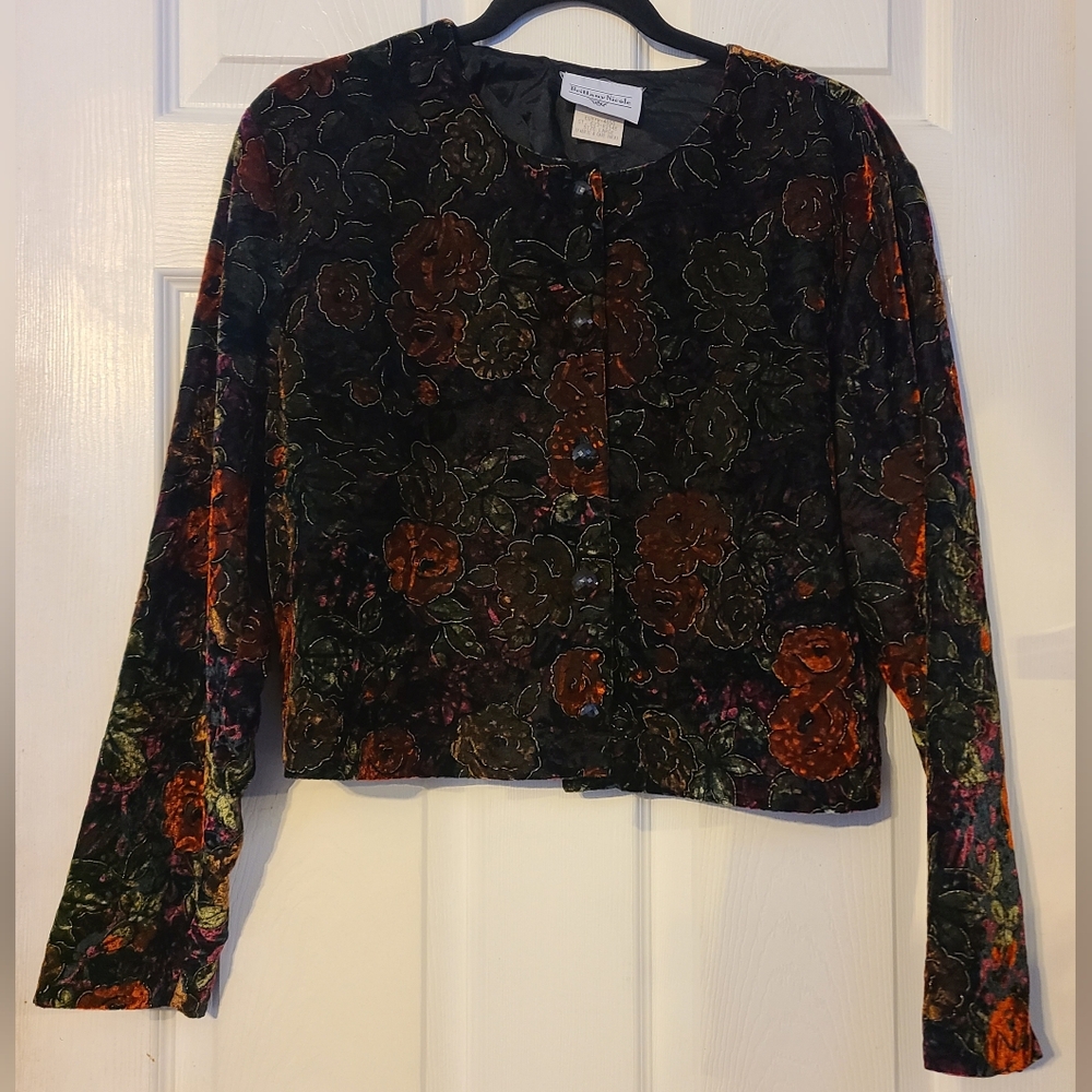 Brittany Nicole Multicolor Velvet Floral Button-Front Shirt Jacket Whimsygoth L
